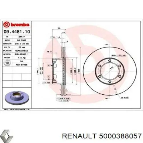 5000388057 Renault (RVI) freno de disco delantero