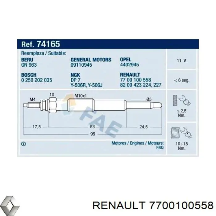 7700100558 Renault (RVI) bujía de incandescencia