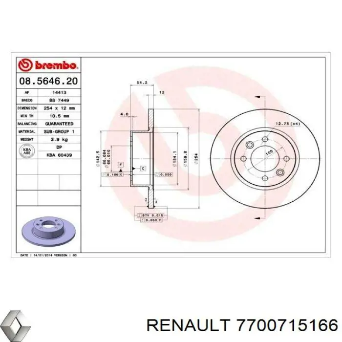 7700715166 Renault (RVI) disco de freno trasero