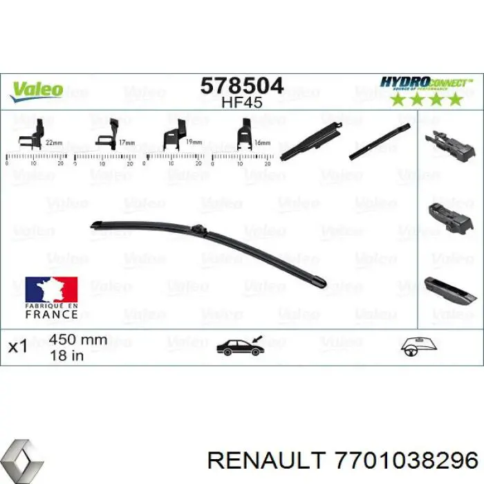 7701038296 Renault (RVI) limpiaparabrisas de luna delantera copiloto