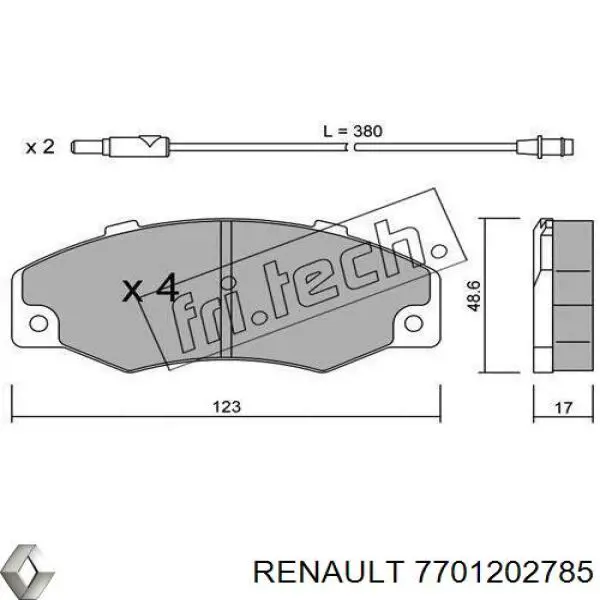 7701202785 Renault (RVI) pastillas de freno delanteras