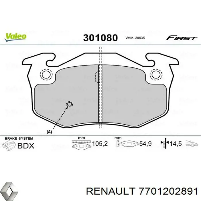 7701202891 Renault (RVI) pastillas de freno delanteras