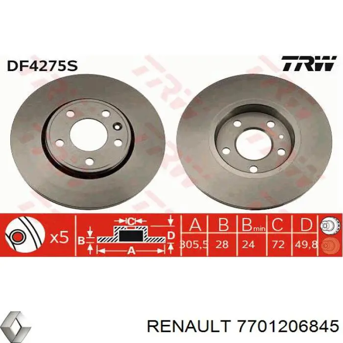 7701206845 Renault (RVI) freno de disco delantero