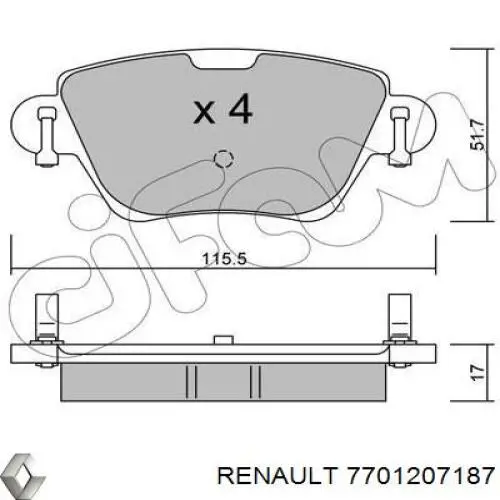 7701207187 Renault (RVI) pastillas de freno traseras