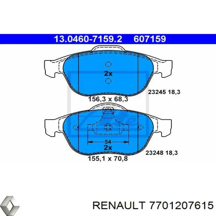 7701207615 Renault (RVI) pastillas de freno delanteras