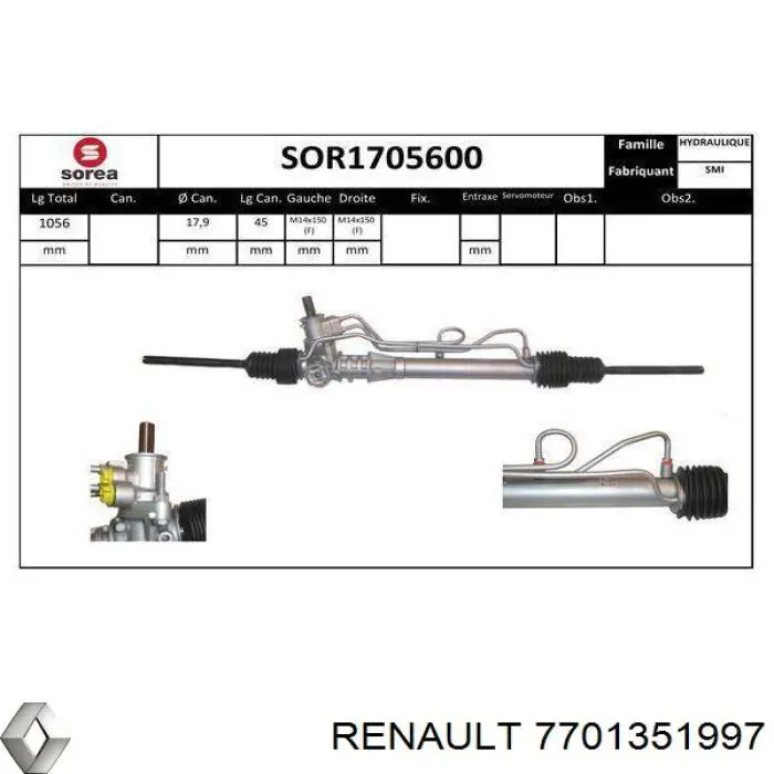 7701351997 Renault (RVI) cremallera de dirección