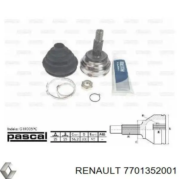 7701352001 Renault (RVI) árbol de transmisión delantero derecho