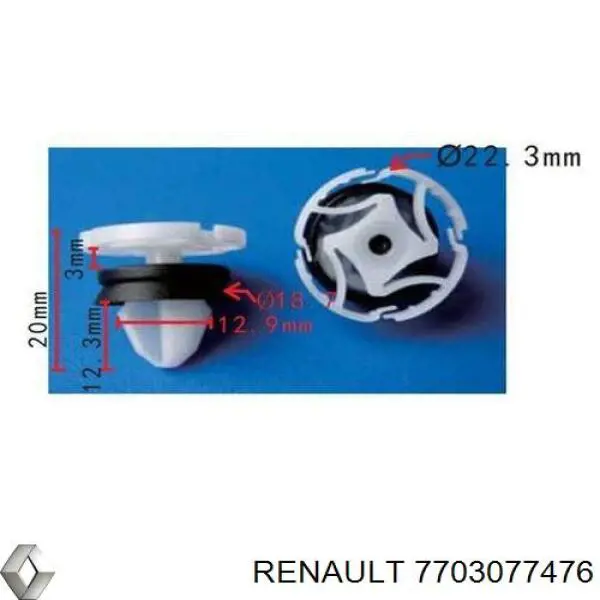 7703077476 Renault (RVI) clips fijación, revestimiento puerta