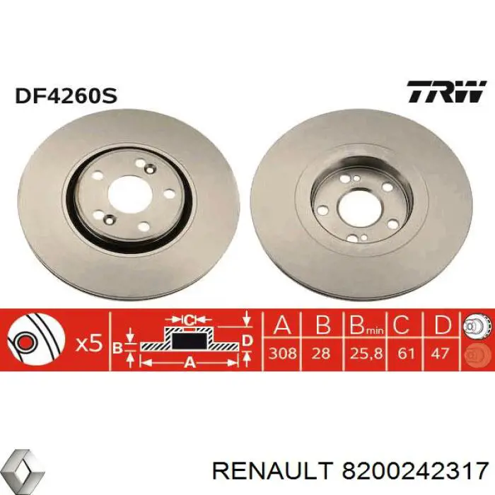 8200242317 Renault (RVI) freno de disco delantero