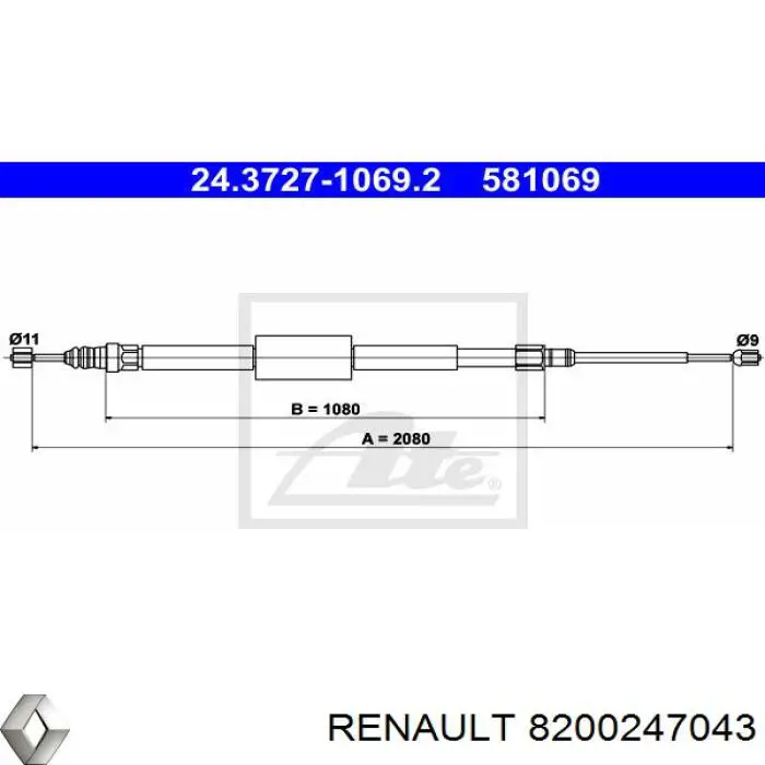 8200247043 Renault (RVI) cable de freno de mano trasero derecho/izquierdo