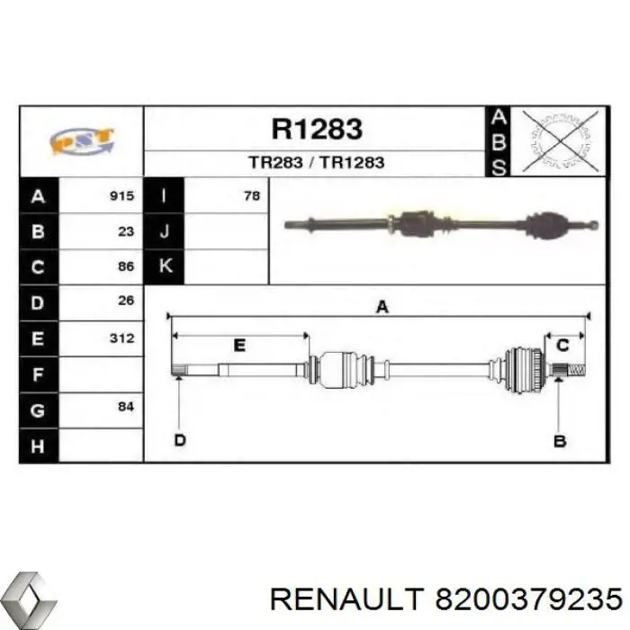 8200379235 Renault (RVI) árbol de transmisión delantero derecho