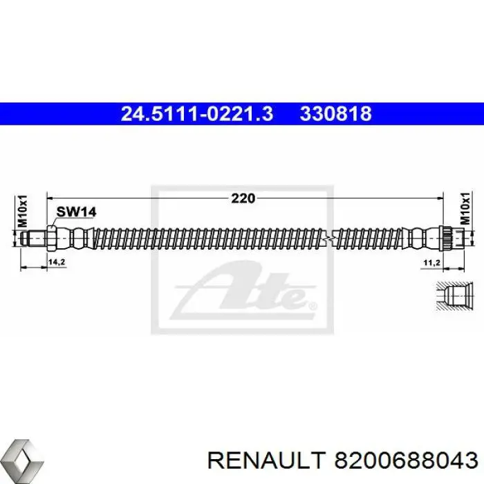 8200688043 Renault (RVI) tubo flexible de frenos trasero