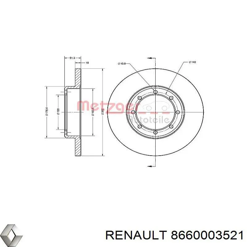 8660003521 Renault (RVI) disco de freno trasero