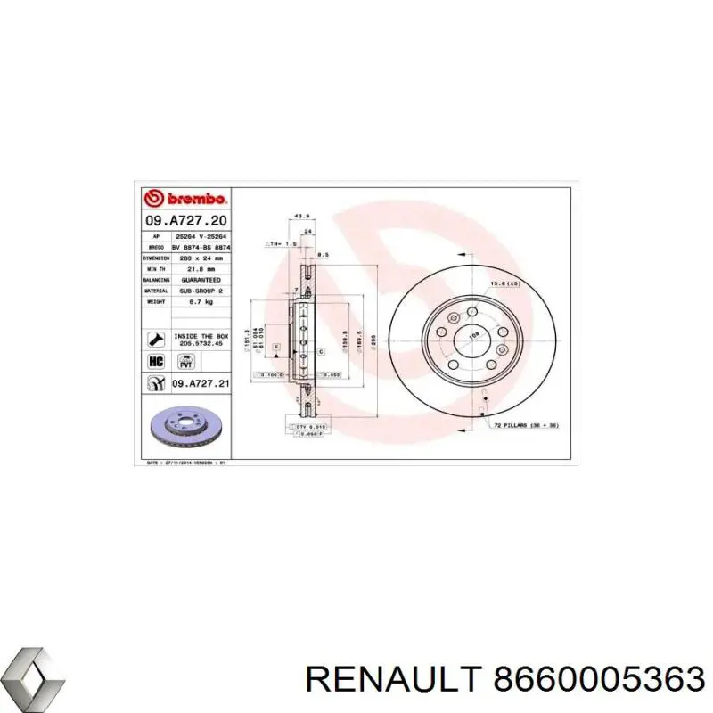 8660005363 Renault (RVI) freno de disco delantero