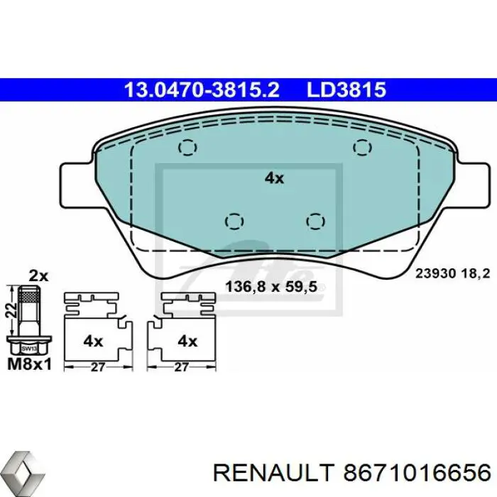 8671016656 Renault (RVI) pastillas de freno delanteras