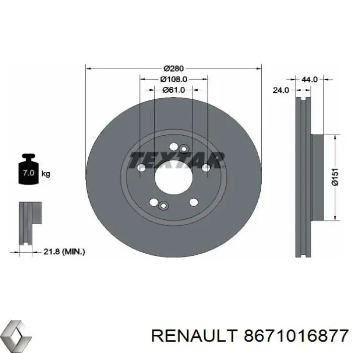 8671016877 Renault (RVI) freno de disco delantero