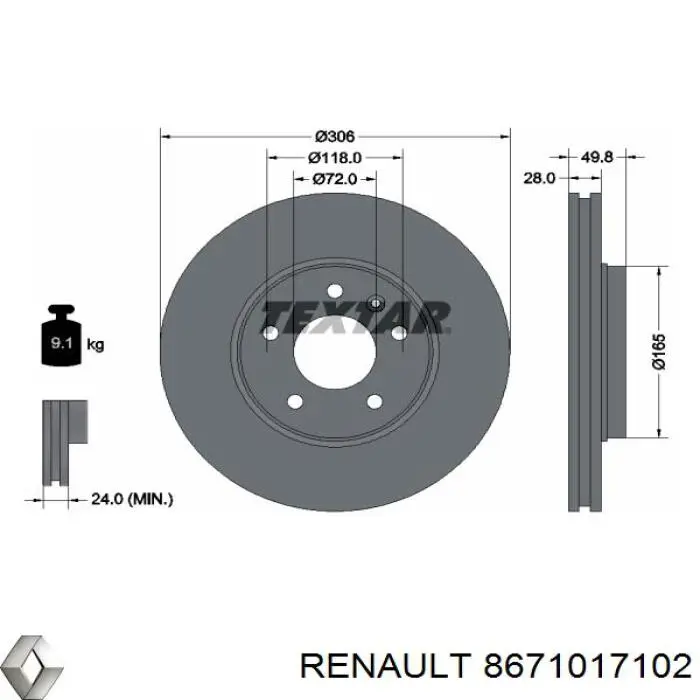 8671017102 Renault (RVI) freno de disco delantero