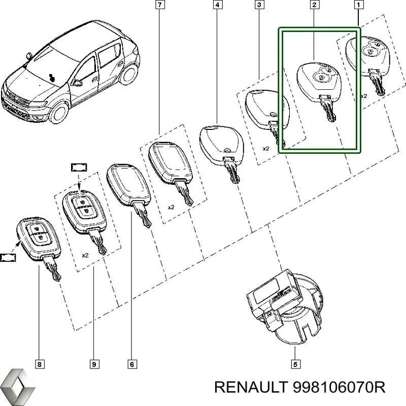 998106070R Renault (RVI) llave de conmutador de arranque