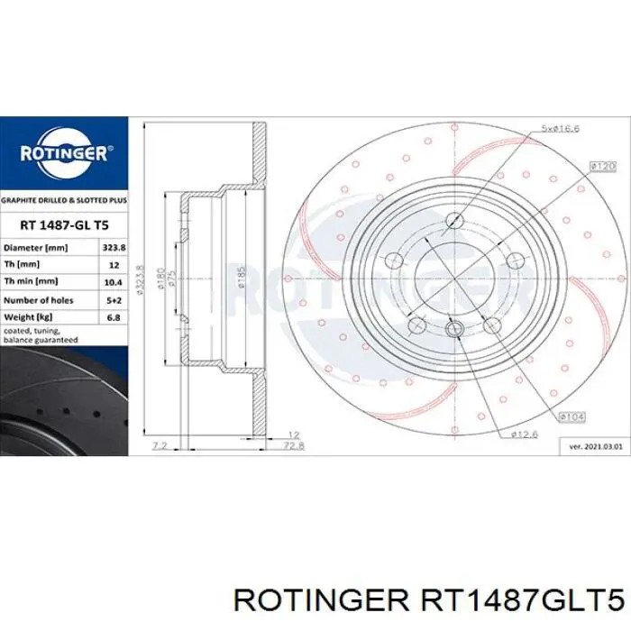 RT1487GLT5 Rotinger disco de freno trasero