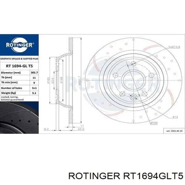 RT1694GLT5 Rotinger disco de freno trasero