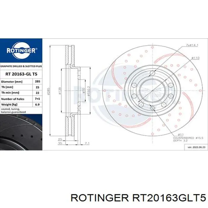 RT20163GLT5 Rotinger freno de disco delantero