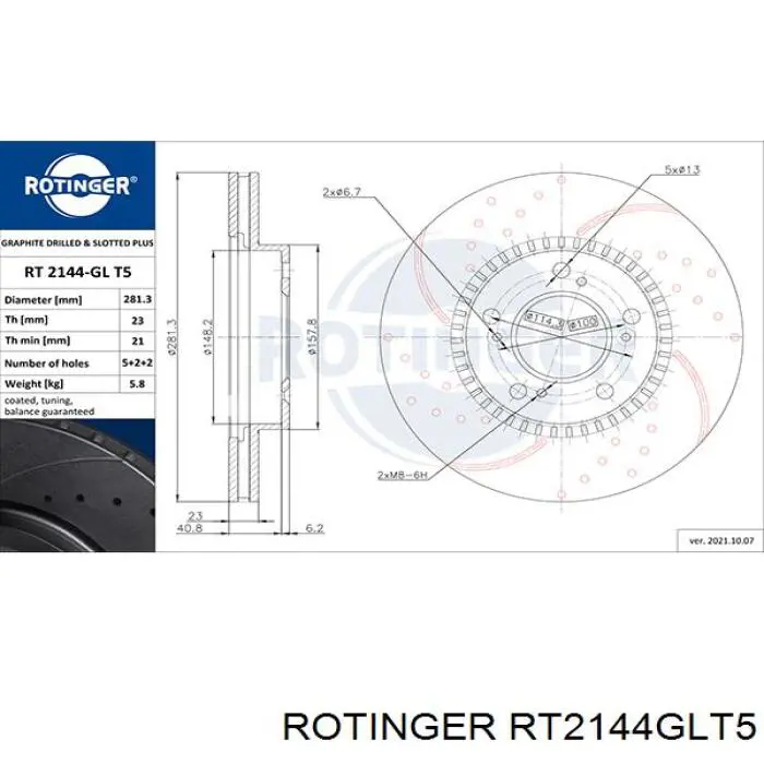 RT2144GLT5 Rotinger freno de disco delantero