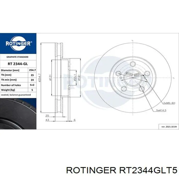 RT2344-GLT5 Rotinger freno de disco delantero