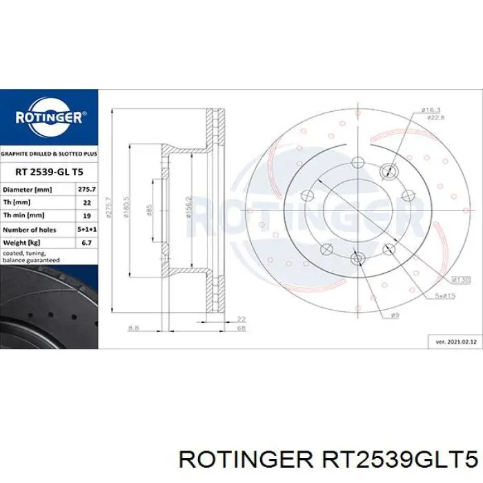 RT2539GLT5 Rotinger freno de disco delantero