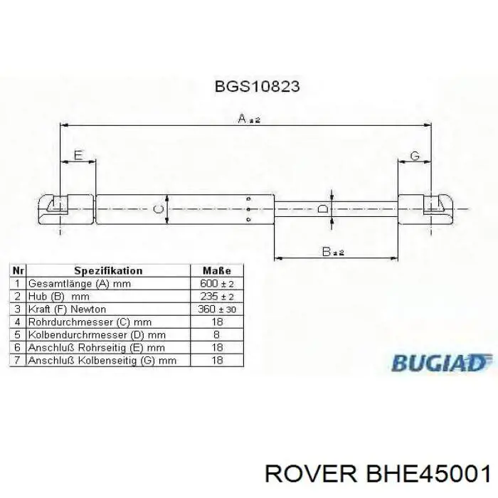 BHE45001 Rover amortiguador de maletero