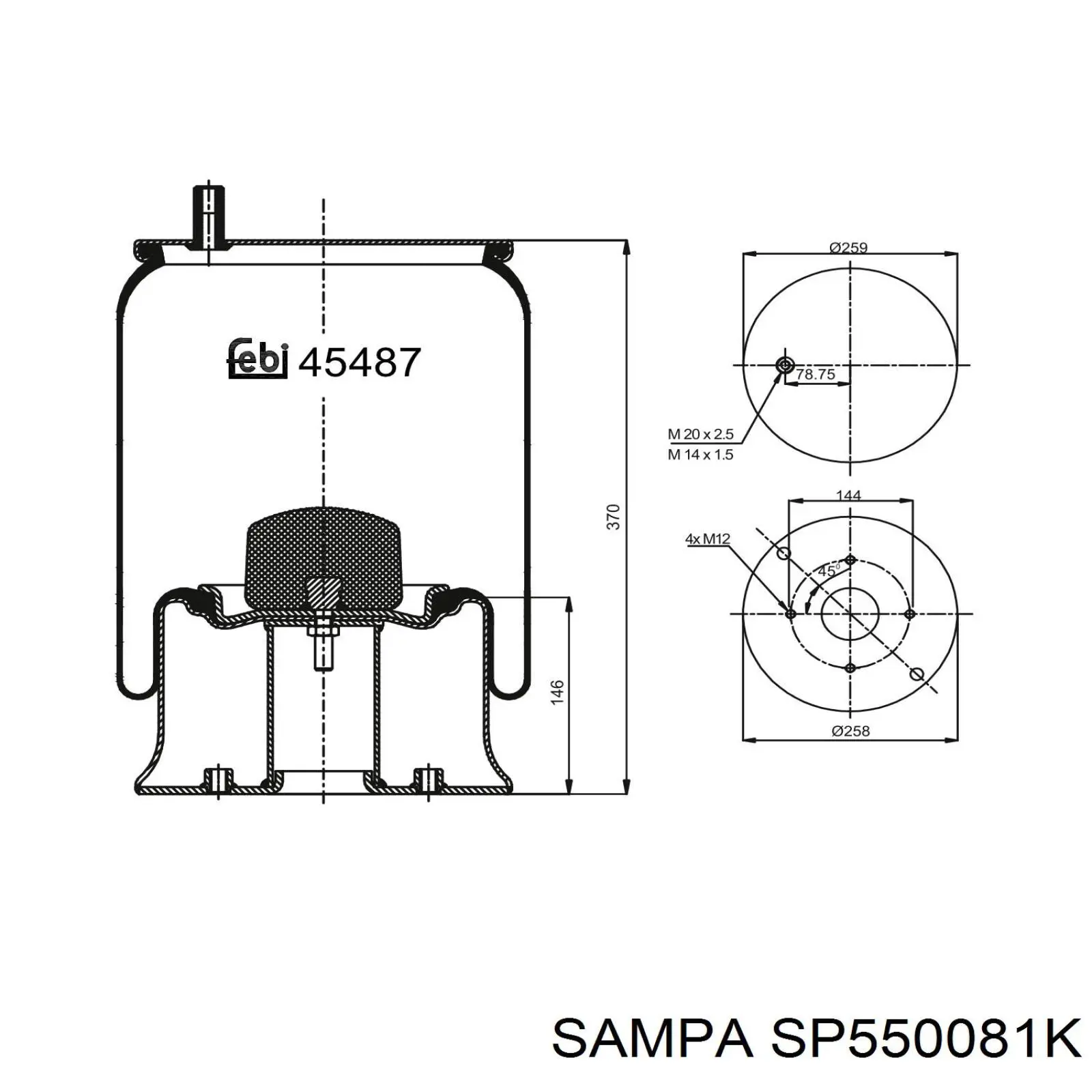 SP 550081-K Sampa Otomotiv‏ muelle neumático, suspensión, eje trasero