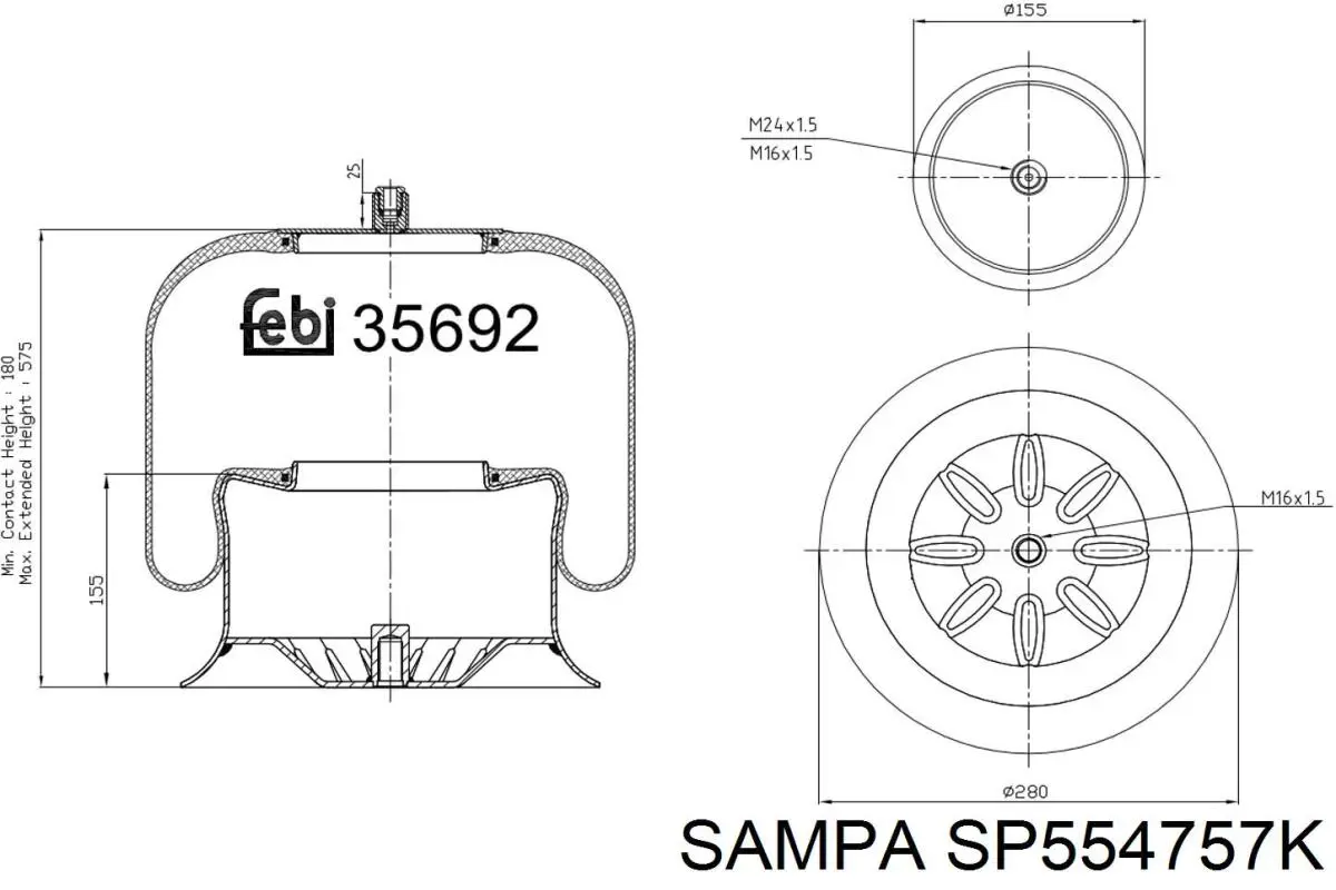 SP 554757-K Sampa Otomotiv‏ muelle neumático, suspensión, eje delantero