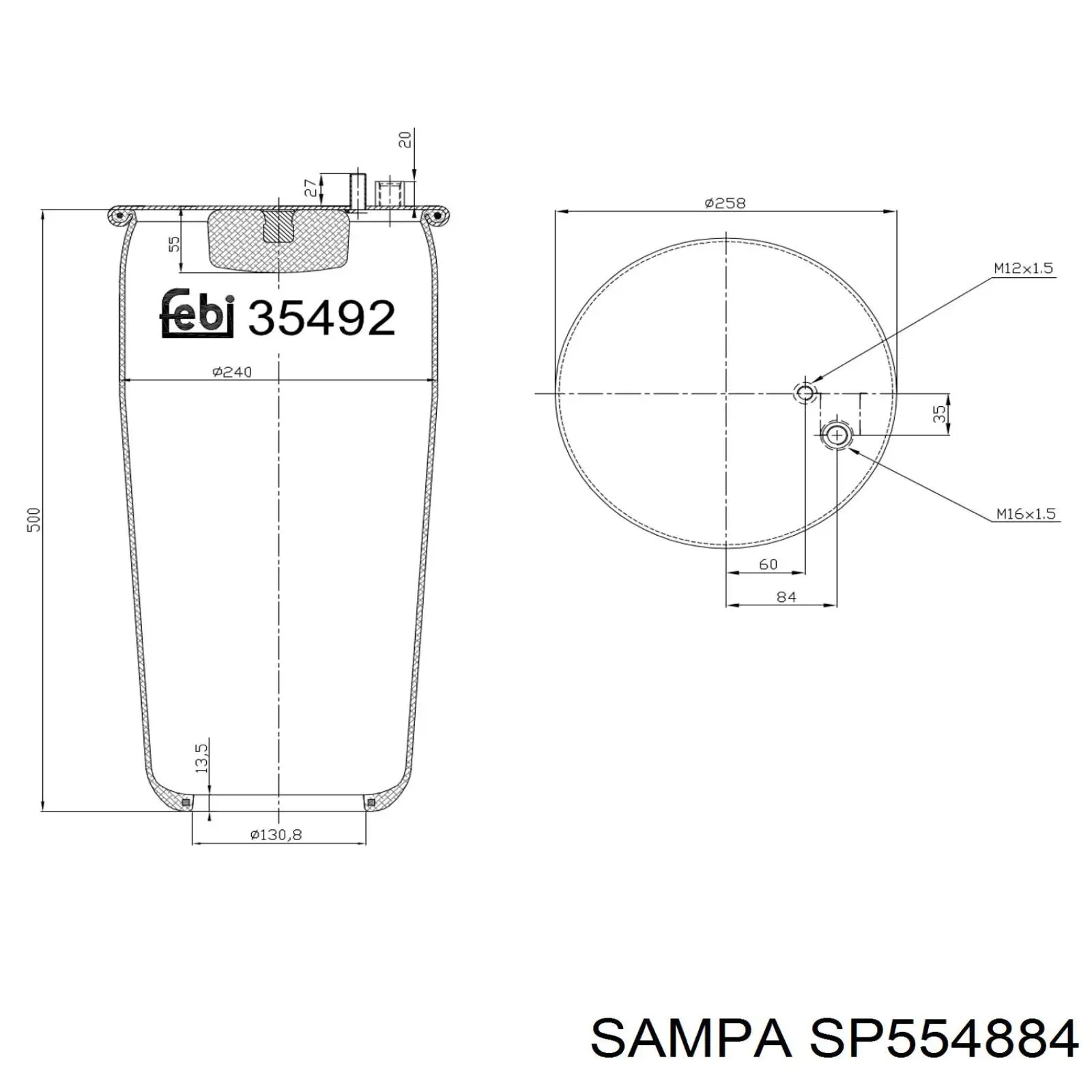 SP 554884 Sampa Otomotiv‏ muelle neumático, suspensión, eje trasero