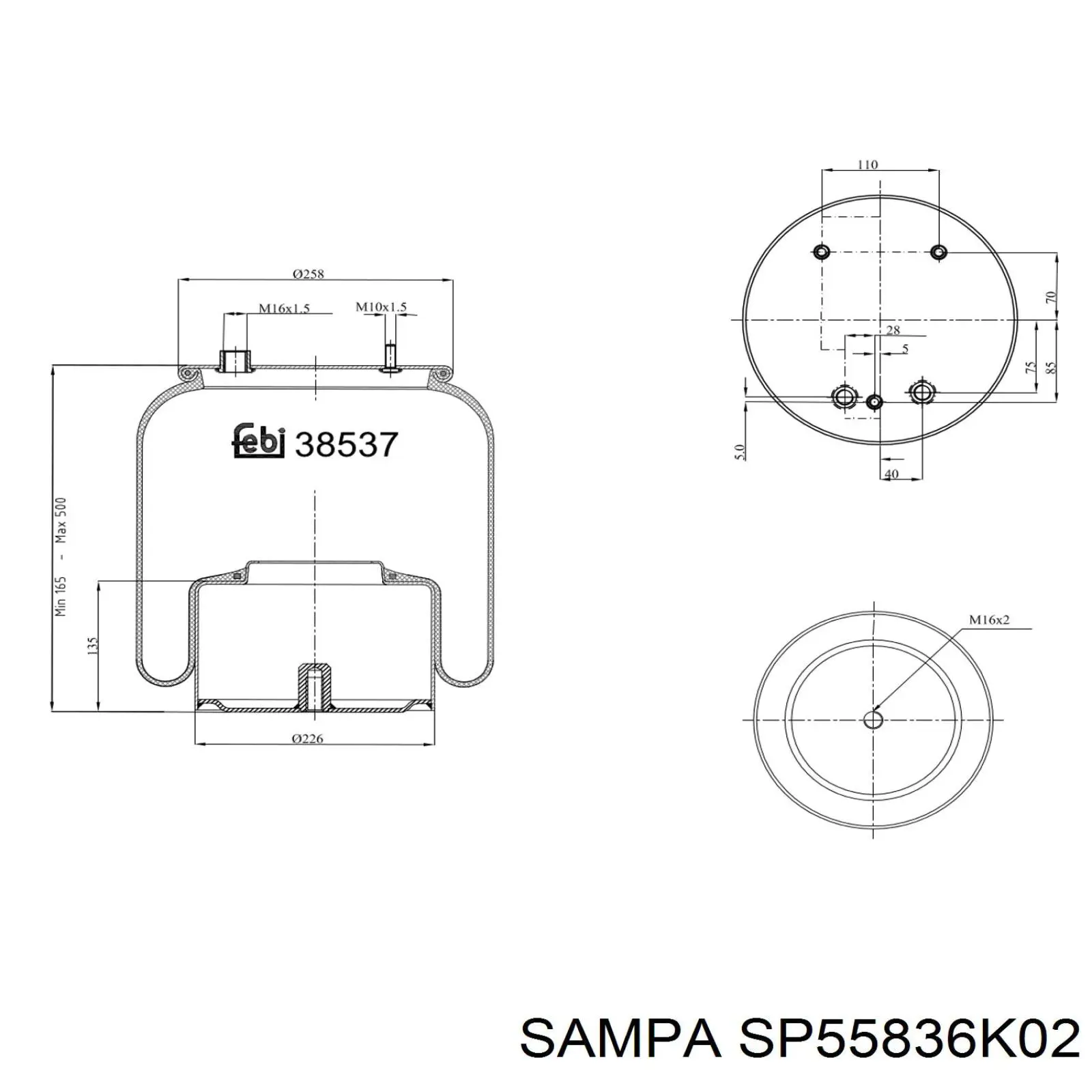 SP 55836-K02 Sampa Otomotiv‏ muelle neumático, suspensión, eje trasero