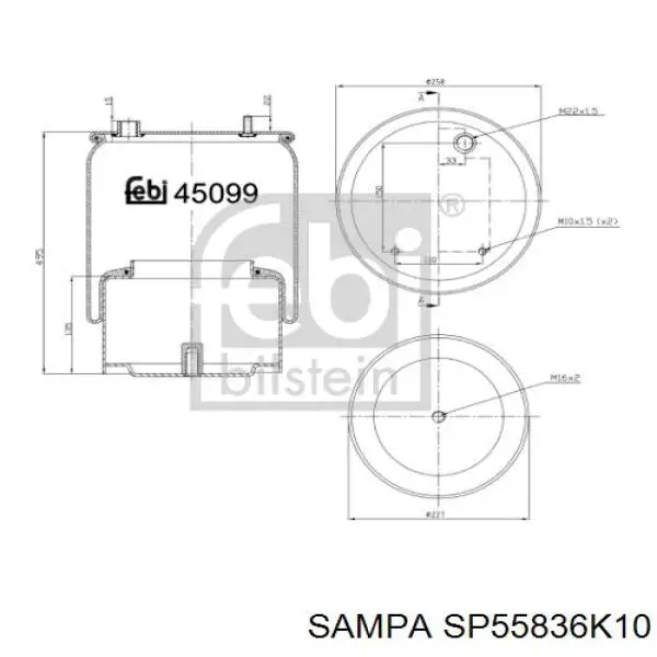 SP 55836-K10 Sampa Otomotiv‏ muelle neumático, suspensión, eje trasero