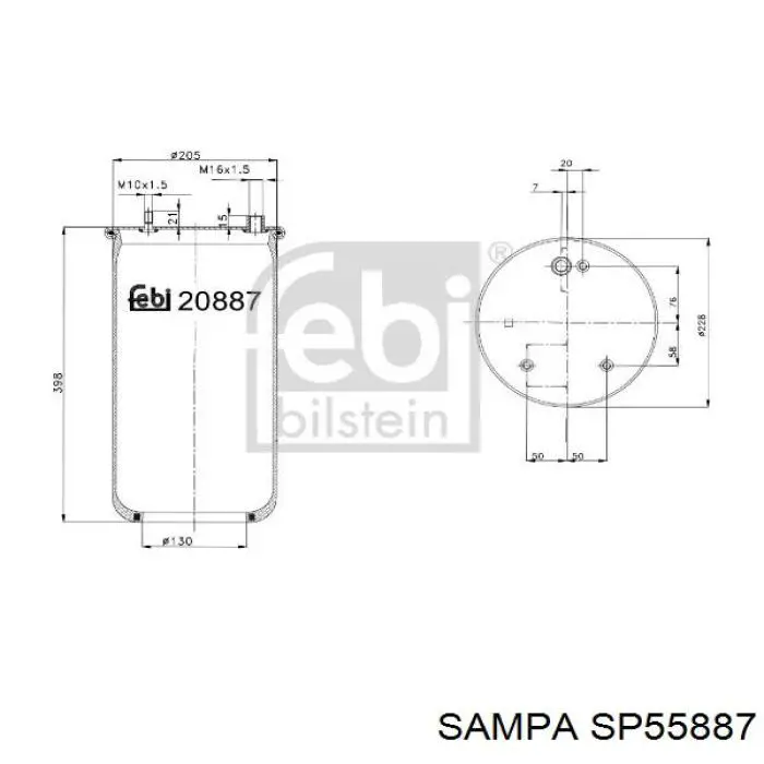 SP55887 Sampa Otomotiv‏ muelle neumático, suspensión, eje trasero