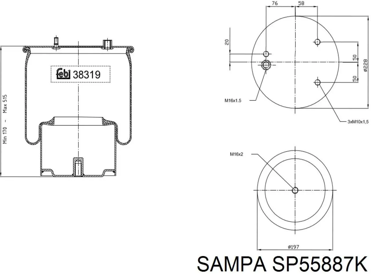 SP 55887-K Sampa Otomotiv‏ muelle neumático, suspensión, eje trasero