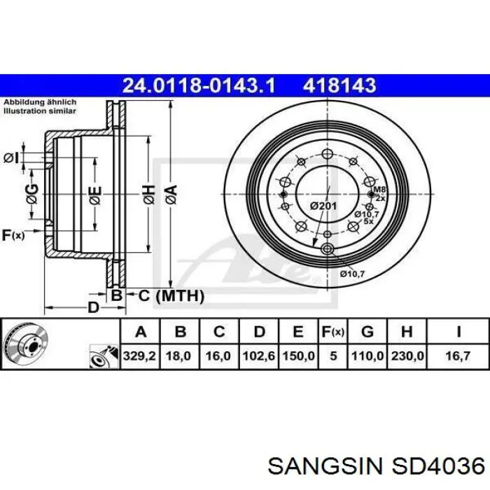 SD4036 Sangsin disco de freno trasero