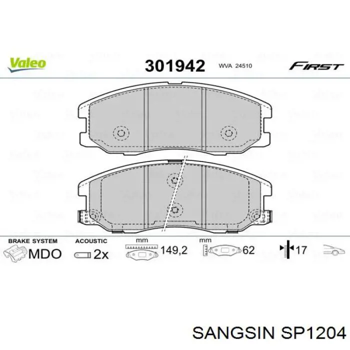 SP1204 Sangsin pastillas de freno delanteras