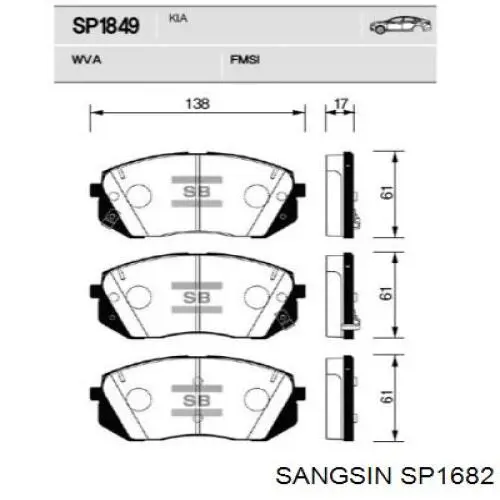 SP1682 Sangsin pastillas de freno delanteras