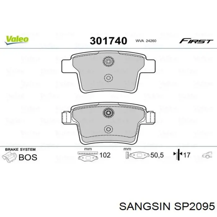 SP2095 Sangsin pastillas de freno traseras