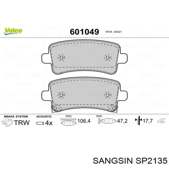 SP2135 Sangsin pastillas de freno traseras