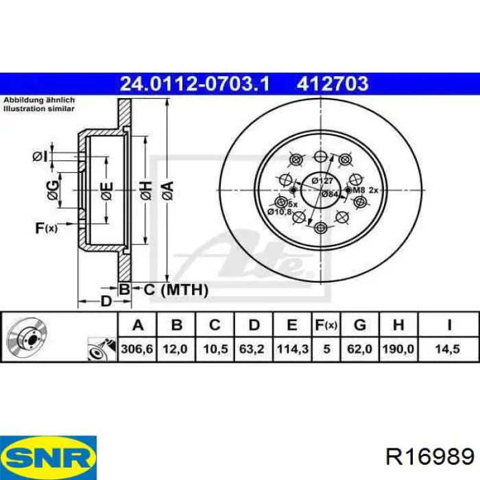 R169.89 SNR cojinete de rueda trasero