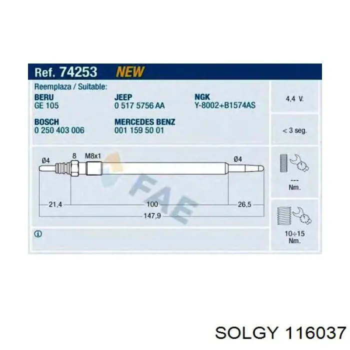 116037 Solgy bujía de incandescencia