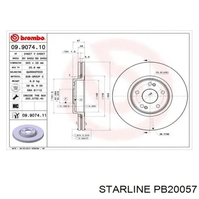 PB 20057 Starline freno de disco delantero