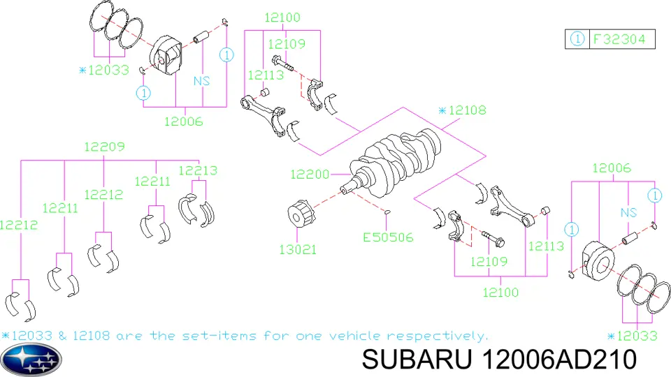  Pistón con bulón sin anillos, STD para Subaru Forester 2 