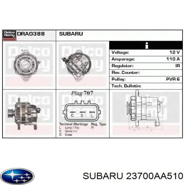 23700AA510 Subaru alternador