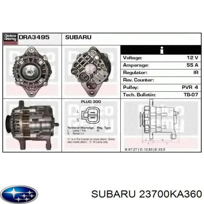 23700KA360 Subaru alternador