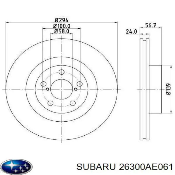 26300AE061 Subaru freno de disco delantero