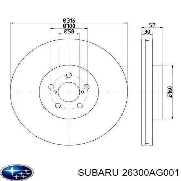 26300AG001 Subaru freno de disco delantero