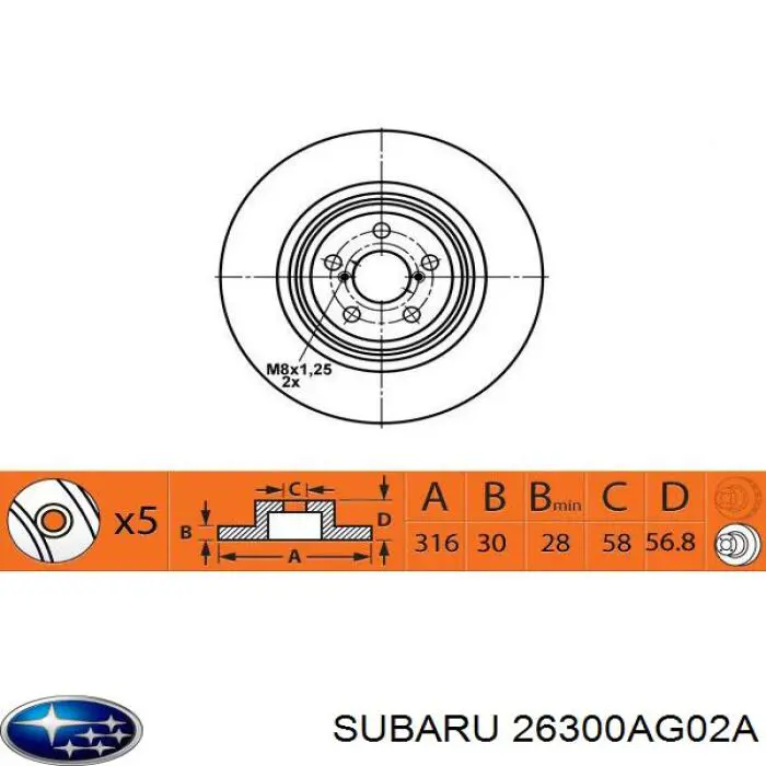 26300AG02A Subaru freno de disco delantero